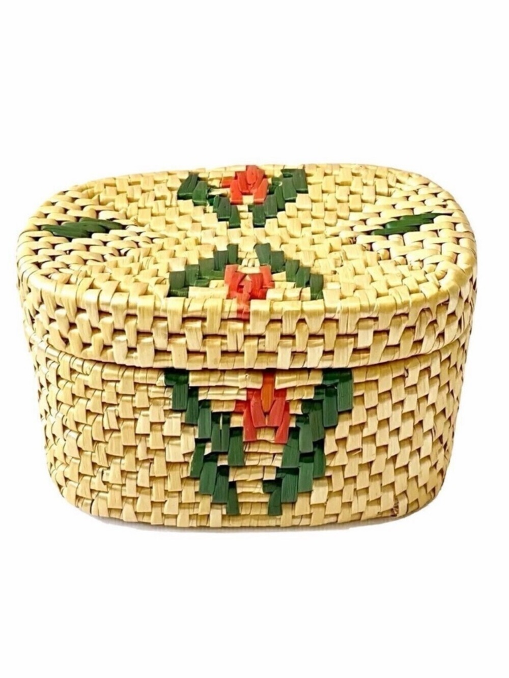 Sweetgrass? Woven Basket Lid Floral Xmas Oval Folk Art Southwest Small Trinket